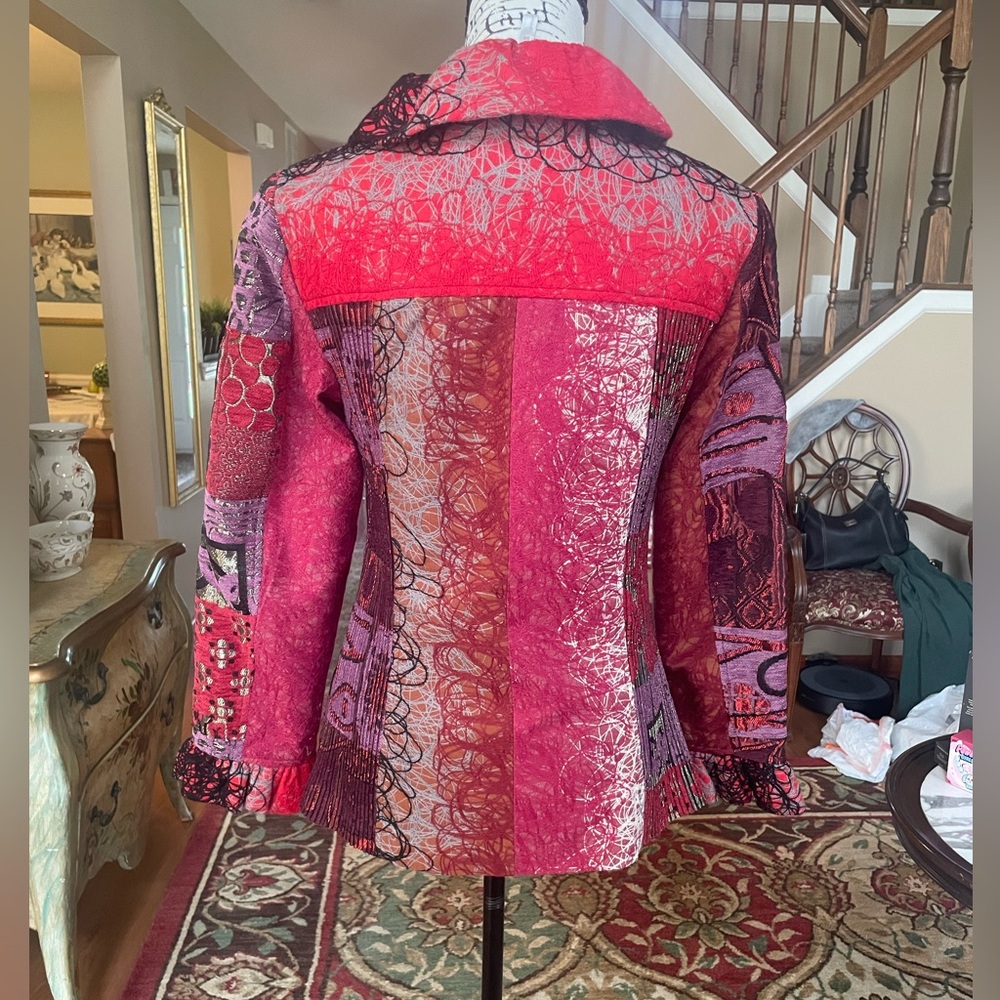 Vintage Lindi Silk-Blend Embroidered Patchwork Coat Size Small - Picture 2 of 12